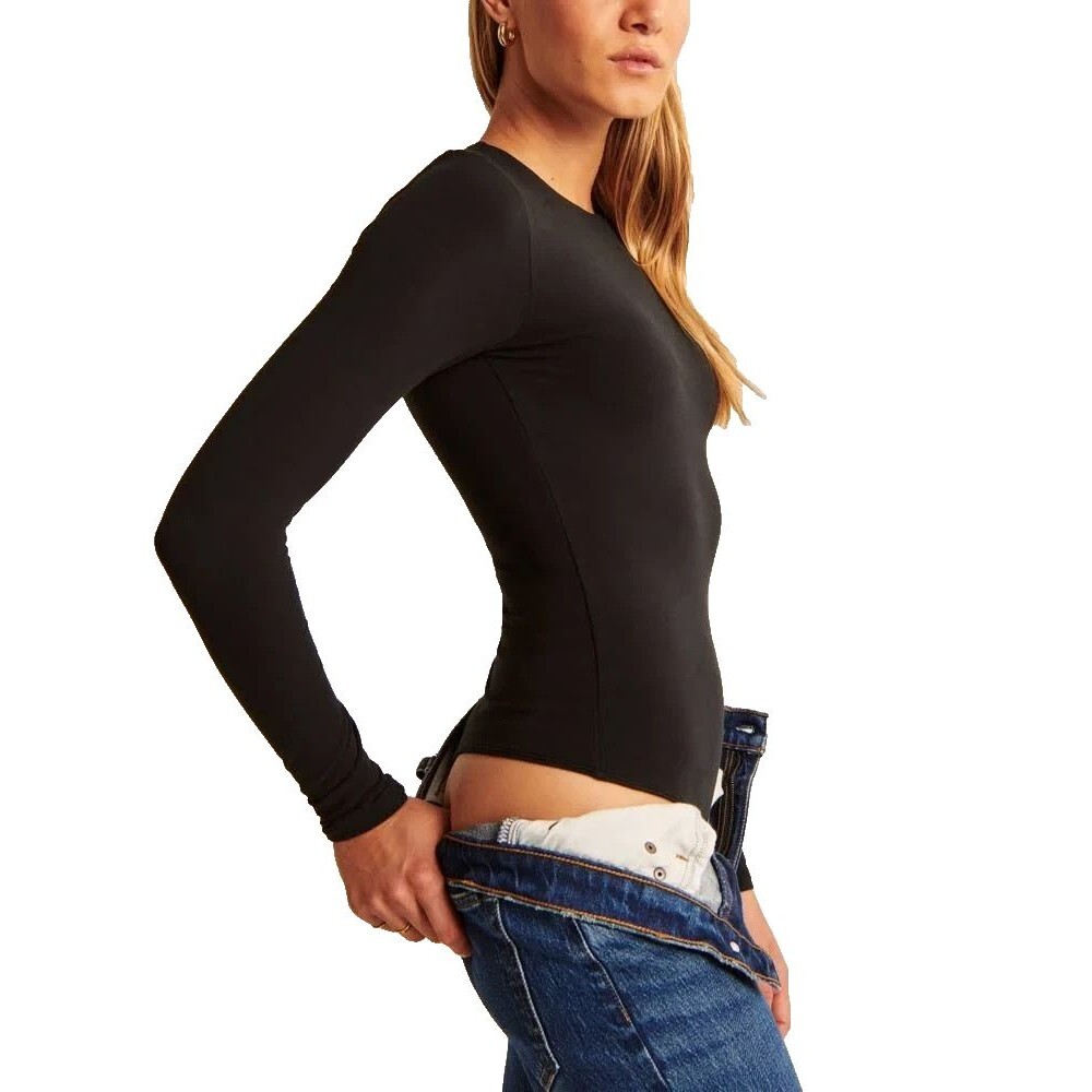 Abercrombie & Fitch Long Sleeve Bodysuit Women Medium Black Stretch Casual Shirt